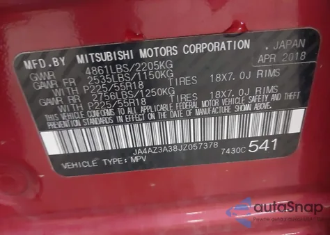 2018 Mitsubishi Outlander Es из США, поврежденный, VIN JA4AZ3A38JZ057378